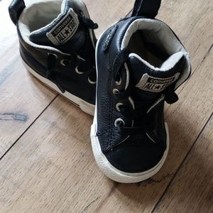 Converse black leather toddler shoes